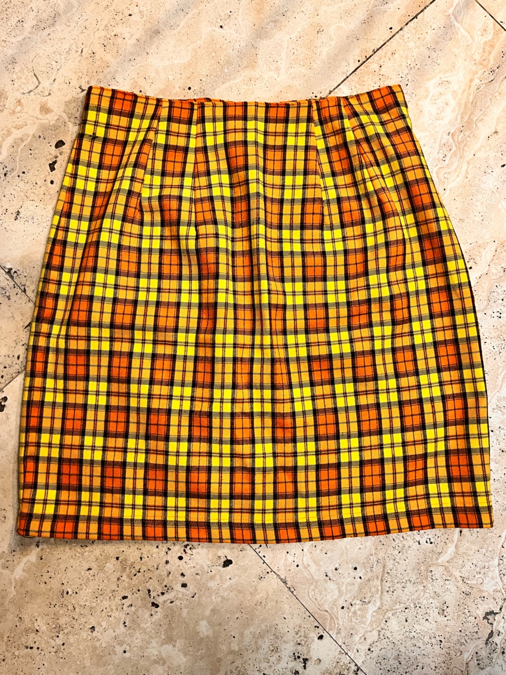 Bright Yellow & Orange Plaid Midi Skirt
